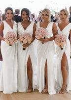 Homecoming Dresses Short Prom, Sheath/Column Cowl Neck Sleeveless Chiffon Bridesmaid Dresses With Pleated Split