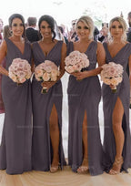 Homecoming Dress Short Prom, Sheath/Column Cowl Neck Sleeveless Chiffon Bridesmaid Dresses With Pleated Split