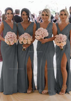 Homecome Dresses Short Prom, Sheath/Column Cowl Neck Sleeveless Chiffon Bridesmaid Dresses With Pleated Split