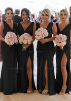 Homecoming Dresses Vintage, Sheath/Column Cowl Neck Sleeveless Chiffon Bridesmaid Dresses With Pleated Split