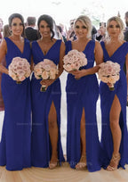 Homecomming Dresses Short, Sheath/Column Cowl Neck Sleeveless Chiffon Bridesmaid Dresses With Pleated Split