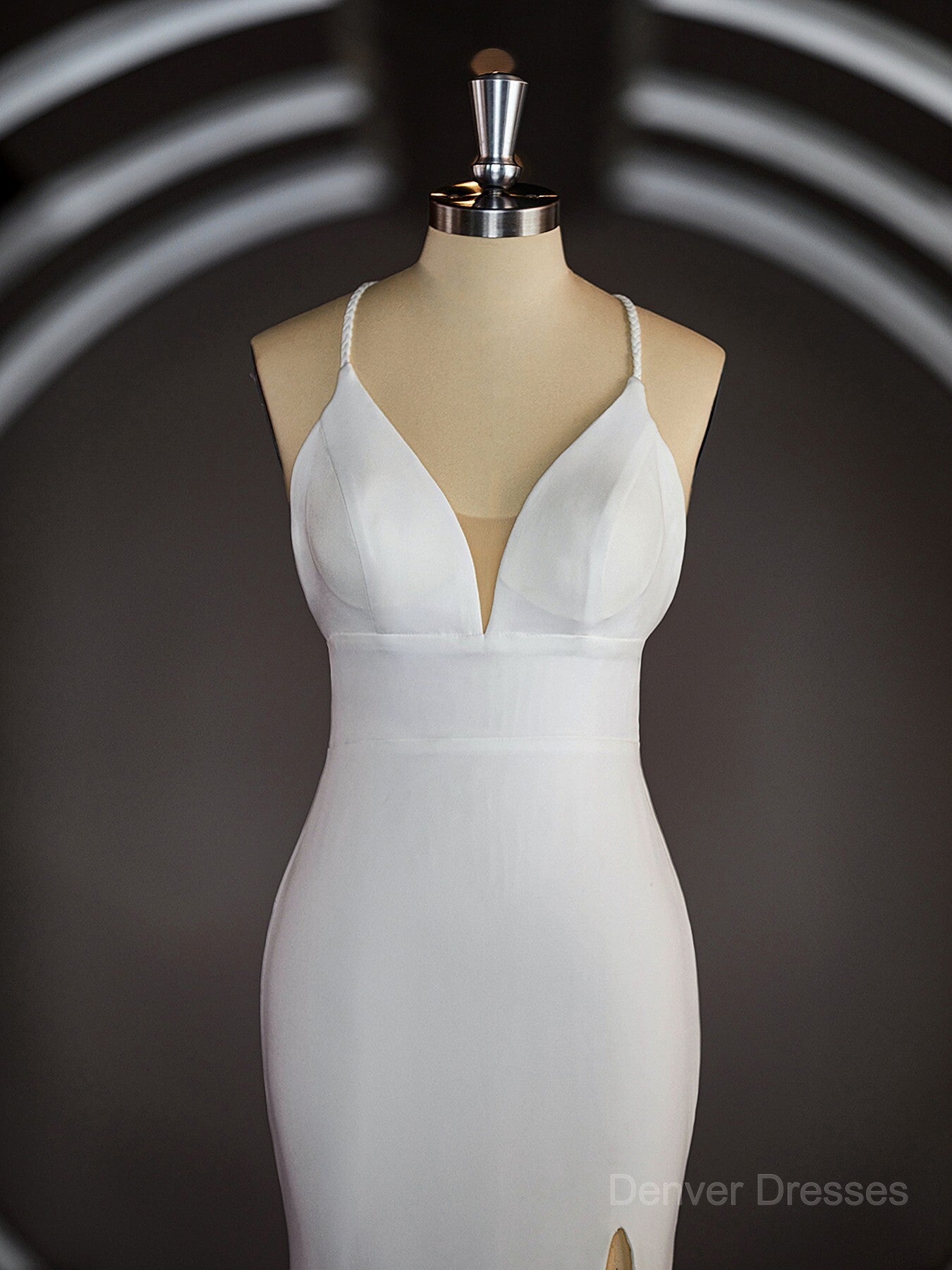 Wedding Dress Pinterest, Sheath/Column Halter Sweep Train Stretch Crepe Wedding Dresses with Leg Slit