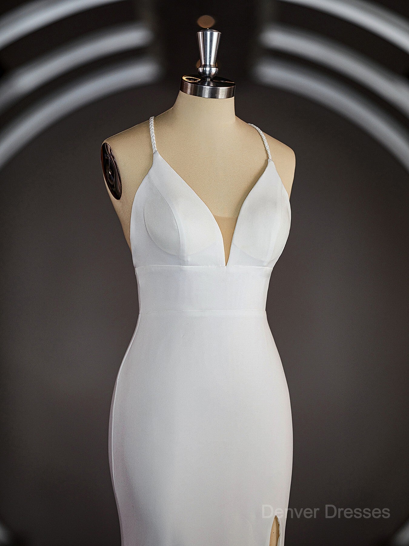 Wedding Dress Shops Near Me, Sheath/Column Halter Sweep Train Stretch Crepe Wedding Dresses with Leg Slit Main image