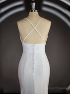 Wedding Dress Prices, Sheath/Column Halter Sweep Train Stretch Crepe Wedding Dresses with Leg Slit