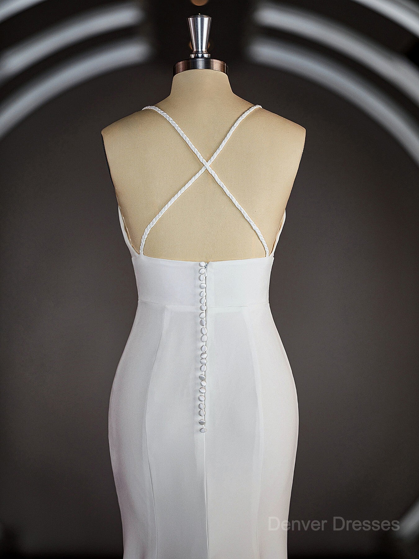 Wedding Dress Prices, Sheath/Column Halter Sweep Train Stretch Crepe Wedding Dresses with Leg Slit