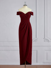 Cute Summer Dress, Sheath/Column Off-the-Shoulder Floor-Length Stretch Crepe Mother of the Bride Dresses With Ruffles