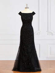 Formal Dressing Style, Sheath/Column Off-the-Shoulder Floor-Length Tulle Mother of the Bride Dresses With Beading