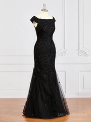 Formal Dress Styles, Sheath/Column Off-the-Shoulder Floor-Length Tulle Mother of the Bride Dresses With Beading