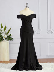 Party Outfit, Sheath/Column Off-the-Shoulder Sweep Train Jersey Bridesmaid Dresses
