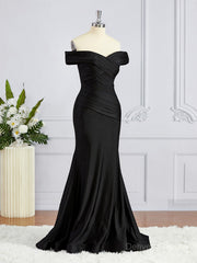 Party Dresses For Girl, Sheath/Column Off-the-Shoulder Sweep Train Jersey Bridesmaid Dresses