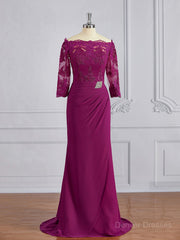 Formal Dresses For Teen, Sheath/Column Off-the-Shoulder Sweep Train Mother of the Bride Dresses With Appliques Lace