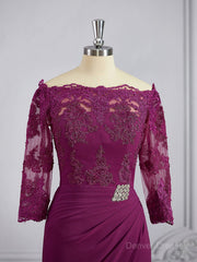 Formal Dress For Teens, Sheath/Column Off-the-Shoulder Sweep Train Mother of the Bride Dresses With Appliques Lace