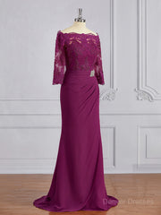 Formal Dress For Graduation, Sheath/Column Off-the-Shoulder Sweep Train Mother of the Bride Dresses With Appliques Lace