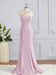 Strapless Prom Dress, Sheath/Column One-Shoulder Floor-Length Stretch Crepe Bridesmaid Dresses