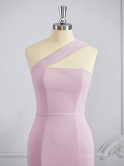 Backless Dress, Sheath/Column One-Shoulder Floor-Length Stretch Crepe Bridesmaid Dresses