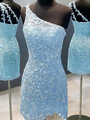 Homecoming Dresses Short Prom, Sheath/Column One-Shoulder Short/Mini Lace Applique Homecoming Dresses