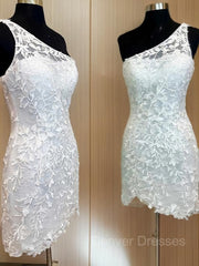 Homecoming Dress Short Prom, Sheath/Column One-Shoulder Short/Mini Lace Applique Homecoming Dresses