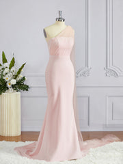 Party Dress Long Sleeve Mini, Sheath/Column One-Shoulder Sweep Train Stretch Crepe Bridesmaid Dresses