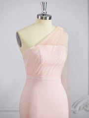 Glam Dress, Sheath/Column One-Shoulder Sweep Train Stretch Crepe Bridesmaid Dresses