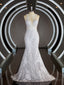 Wedding Dresses For The Beach, Sheath/Column Scoop Court Train Lace Wedding Dresses with Appliques Lace