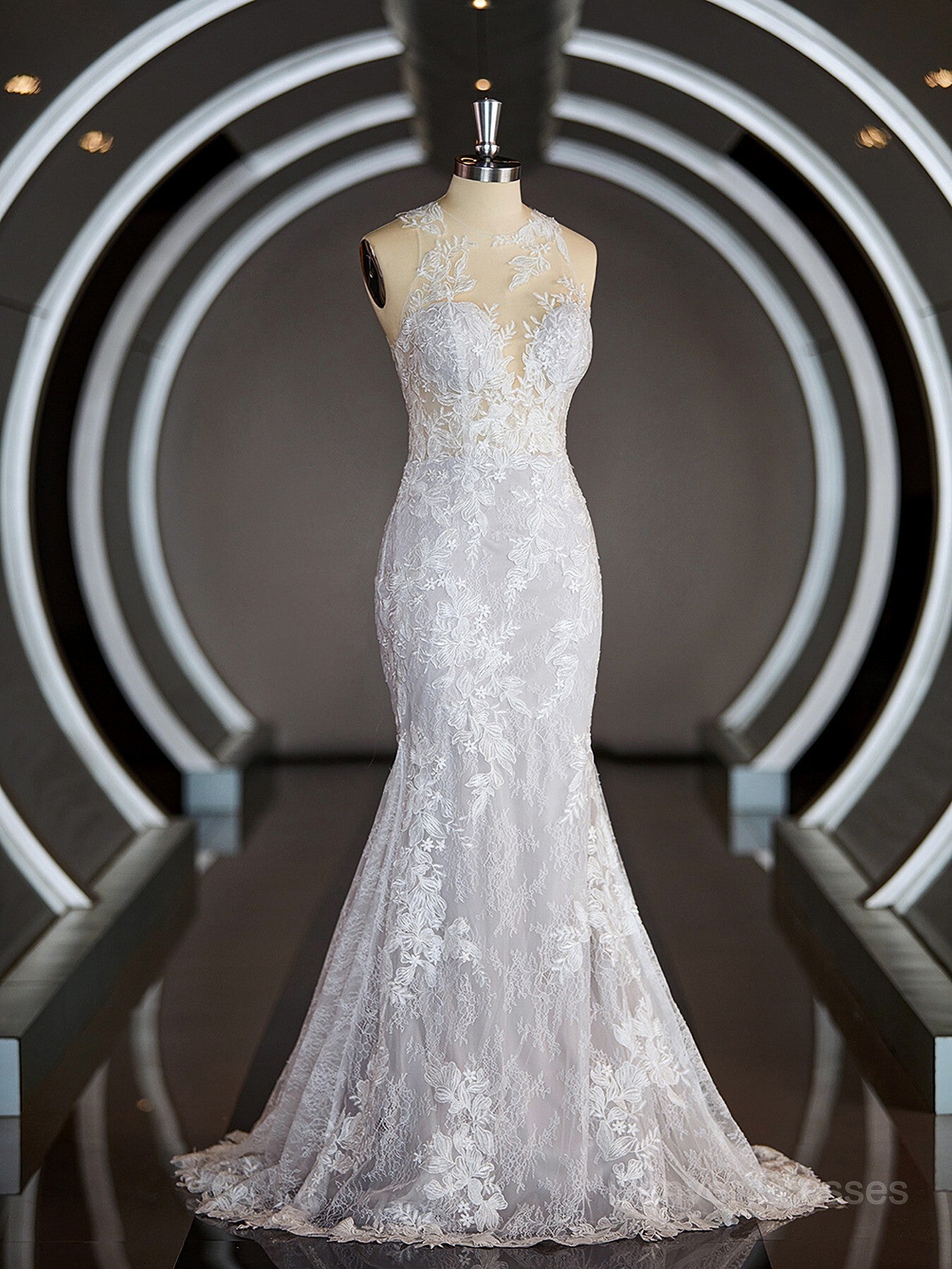 Wedding Dresses Near Me, Sheath/Column Scoop Court Train Lace Wedding Dresses with Appliques Lace