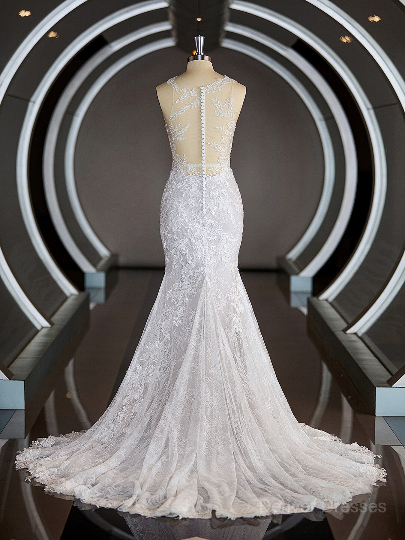 Wedding Dress Near Me, Sheath/Column Scoop Court Train Lace Wedding Dresses with Appliques Lace
