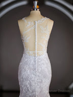 Wedding Dress Straps, Sheath/Column Scoop Court Train Lace Wedding Dresses with Appliques Lace