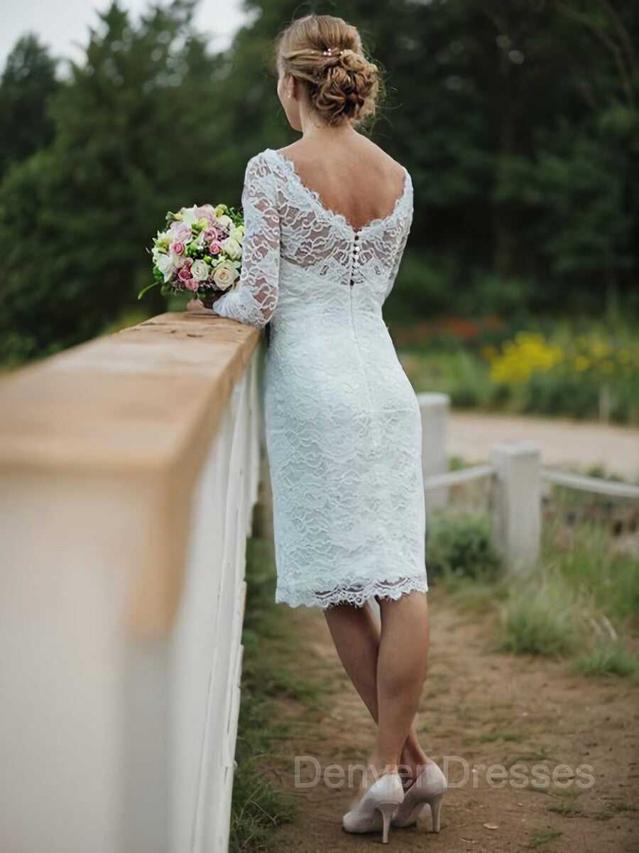 Wedding Dress Hire, Sheath/Column Scoop Knee-Length Lace Wedding Dresses