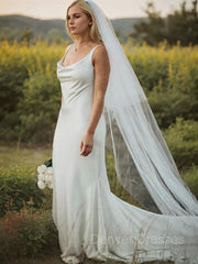 Wedding Dresses Under 507, Sheath/Column Straps Court Train Elastic Woven Satin Wedding Dresses