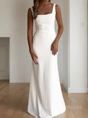 Wedding Dress Silhouettes Guide, Sheath/Column Straps Floor-Length Stretch Crepe Wedding Dresses
