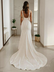 Wedding Dresses Online Shopping, Sheath/Column Straps Sweep Train Stretch Crepe Wedding Dresses