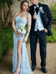 Bridesmaids Dress Color, Sheath/Column Straps Sweep Train Tulle Prom Dresses With Leg Slit