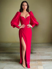 Formal Dresses Size 30, Sheath/Column Sweetheart Floor-Length Stretch Crepe Prom Dresses With Leg Slit