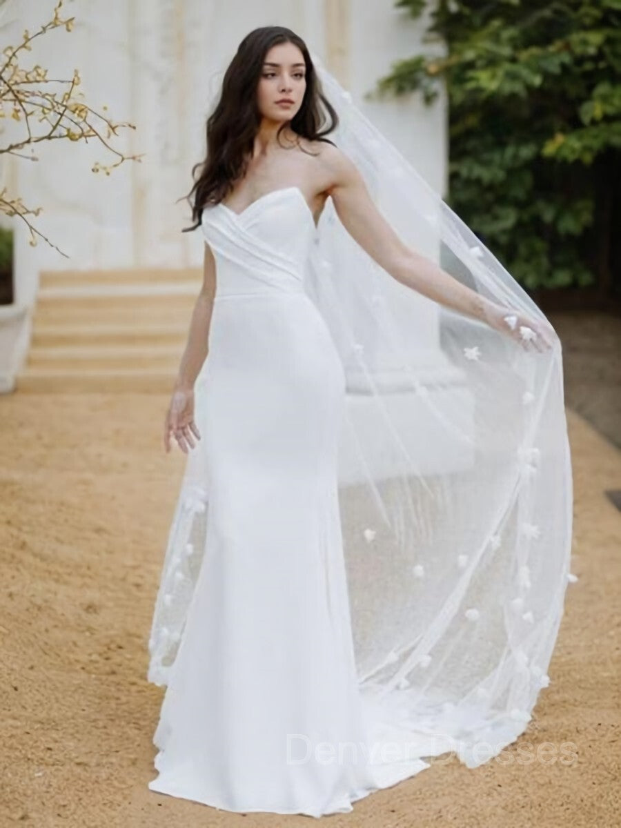 Wedding Dress Simple Lace, Sheath/Column Sweetheart Sweep Train Stretch Crepe Wedding Dresses