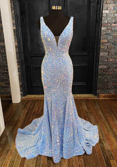 Bridesmaids Dress Under 128, Sheath/Column Trumpet/Mermaid V Neck Sleeveless Velvet Sequins Sweep Train Prom Dress