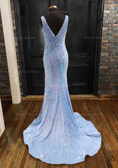 Bridesmaid Dresses Different Color, Sheath/Column Trumpet/Mermaid V Neck Sleeveless Velvet Sequins Sweep Train Prom Dress