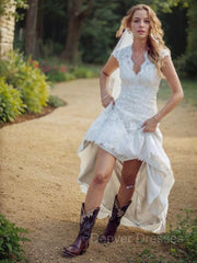 Wedding Dress With Corset, Sheath/Column V-neck Court Train Lace Wedding Dresses With Appliques Lace