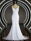 Wedding Dresses Inspiration, Sheath/Column V-neck Court Train Stretch Crepe Wedding Dresses with Ruffles