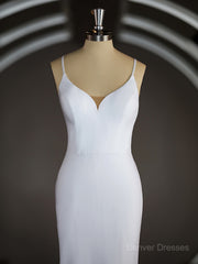 Wedding Dress Inspired, Sheath/Column V-neck Court Train Stretch Crepe Wedding Dresses with Ruffles