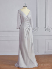 Formal Dress Online, Sheath/Column V-neck Floor-Length 30D Chiffon Mother of the Bride Dresses With Beading