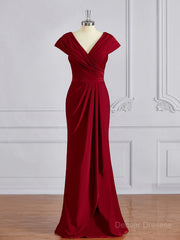 Formal Dresses On Sale, Sheath/Column V-neck Floor-Length Jersey Mother of the Bride Dresses With Ruffles