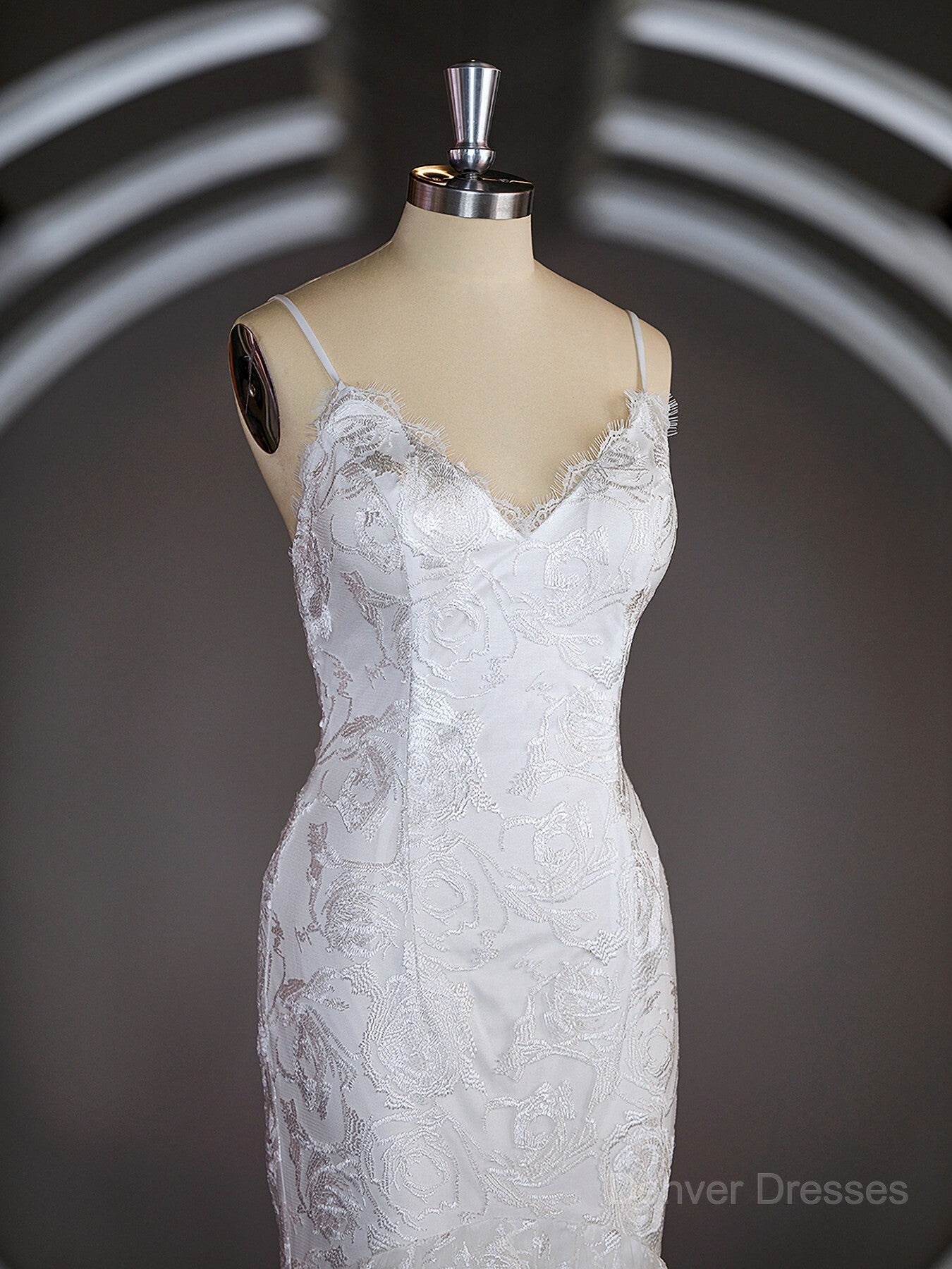 Wedding Dress Inspo, Sheath/Column V-neck Sweep Train Lace Wedding Dresses with Appliques Lace