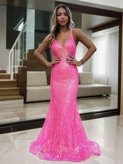 Bridesmaid Dresses Blush Pink, Sheath/Column V-neck Sweep Train Prom Dresses