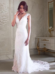 Wedding Dresses Collection, Sheath/Column V-neck Court Train Tulle Wedding Dresses