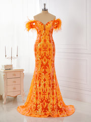 Homecome Dresses Short Prom, Sheath Off-the-Shoulder Feather Sweep Train Dress