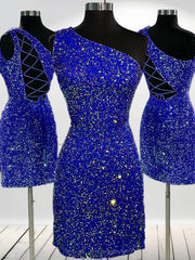 Sparklie Dress, Sheath One-Shoulder Sequin Short/Mini Velvet Sequins Dress