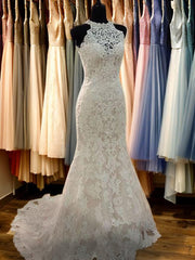 Wedding Dresses Satin, Sheath Scoop Applique Sweep Train Lace Wedding Dress