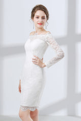 Prom Dresses Modest, Sheath White Lace Off The Shoulder Long Sleeve Prom Dresses