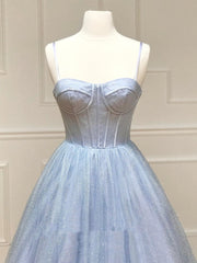 Formal Dresses To Wear To A Wedding, Shiny Blue Long Prom Dresses, Shiny Blue Formal Evening Dresses