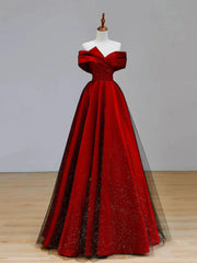 Formal Dresses Winter, Shiny Off the Shoulder Burgundy Long Prom Dresses, Wine Red Off Shoulder Formal Evening Dresses